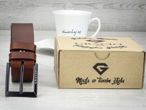 GRACIO meski skorzany PASEK brazowy KLAMRA czarna na Arena.pl