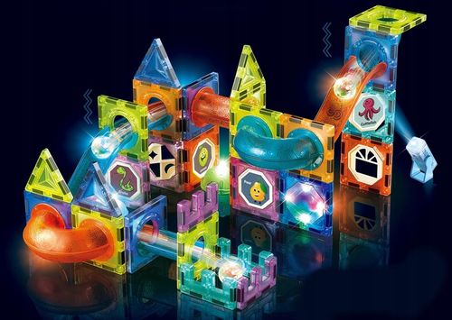 Świecące KLOCKI MAGNETYCZNE świecący tor kulkowy ZESTAW XL kulodrom 75 el. na Arena.pl