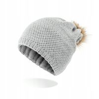 CZAPKA ZIMOWA DAMSKA SZARA Z POMPONEM  D1