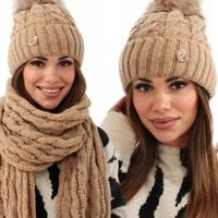 KOMPLET DAMSKI CZAPKA SZALIK CIEPŁY MODNY WYGODNY ZESTAW ZIMOWY KOLORY 2722