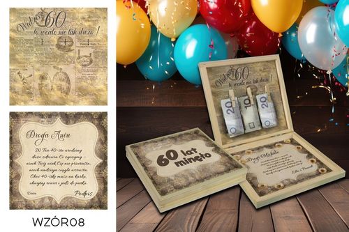 PREZENT NA 60 URODZINY PUDEŁKO Z ŻYCZENIAMI na Arena.pl