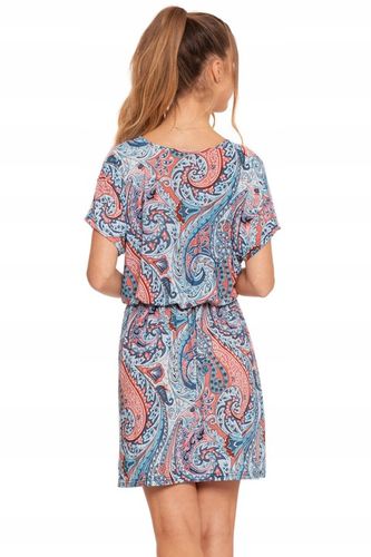 Krótka Sukienka Damska Rozkloszowana Zwiewna Kolorowa Wzorzysta MORAJ S/M na Arena.pl
