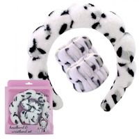 zestaw opasek kosmetycznych na głowę i nadgarstki panterka biała o540bsz