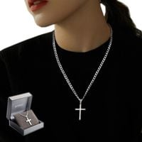 Krzyżyk z Łańcuszkiem SREBRNY Damski Krzyż Naszyjnik Diamentowany WŁOSKI