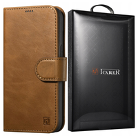 icarer oil wax wallet case 2in1 etui iphone 14 plus skórzany