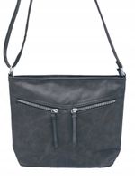 Paola Bags - torebka worek dwie kieszonki na zamek czarny grafit 5578-121