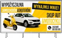 Wypożyczalnia skuterów i aut - baner reklamowy 100x50 cm z oczkami