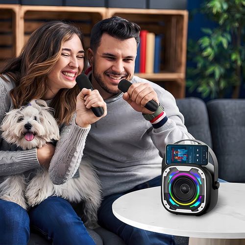 ZESTAW KARAOKE Z 2 MIKROFONY BEZPRZEWODOWE GŁOŚNIK BLUETOOTH LED KOLOROWA na Arena.pl