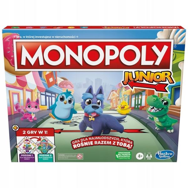 Gra Monopoly Junior 2w1 dwustronna plansza PL Hasbro F8562 zdjęcie 6