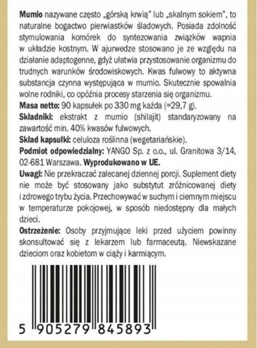 Yango Mumio Shilajit ekstrakt 330mg (90 kaps) na Arena.pl