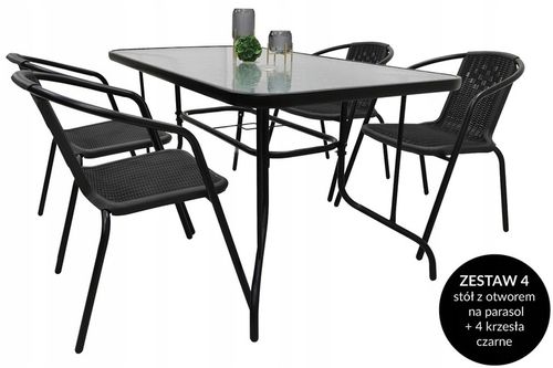 ZESTAW MEBLI OGRODOWYCH NA BALKON STÓŁ 120x70+4x KRZESŁA LORETTO CZARNE MIX na Arena.pl