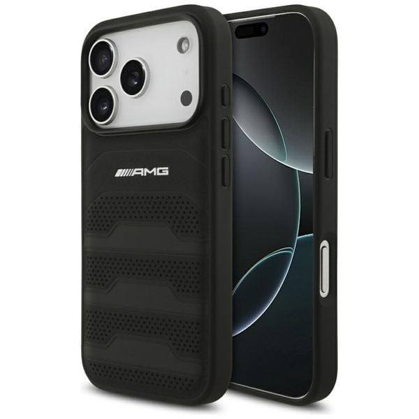 Etui AMG Leather Debossed Lines Logo do iPhone 17 Pro czarny zdjęcie 1