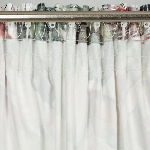 Zasłona gotowa na taśmie ARINA 140x270 biała srebrna motyw botaniczny na Arena.pl