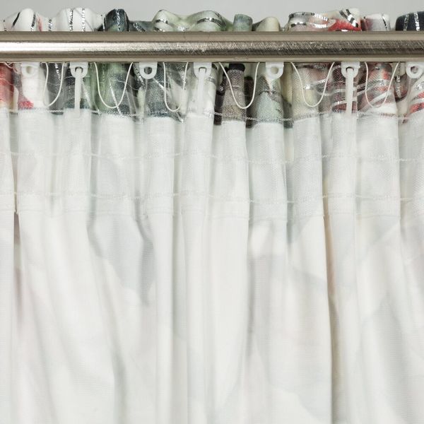 Zasłona gotowa na taśmie ARINA 140x270 biała srebrna motyw botaniczny zdjęcie 10