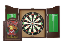 Dwustronna tarcza papierowa do darta Pegasus w drewnianej szafce