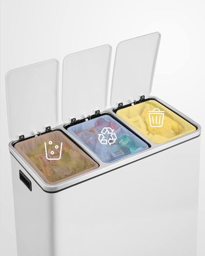 Kosz do segregacji śmieci biały 54L 3x18L z uchwytami i pokrywą na Arena.pl