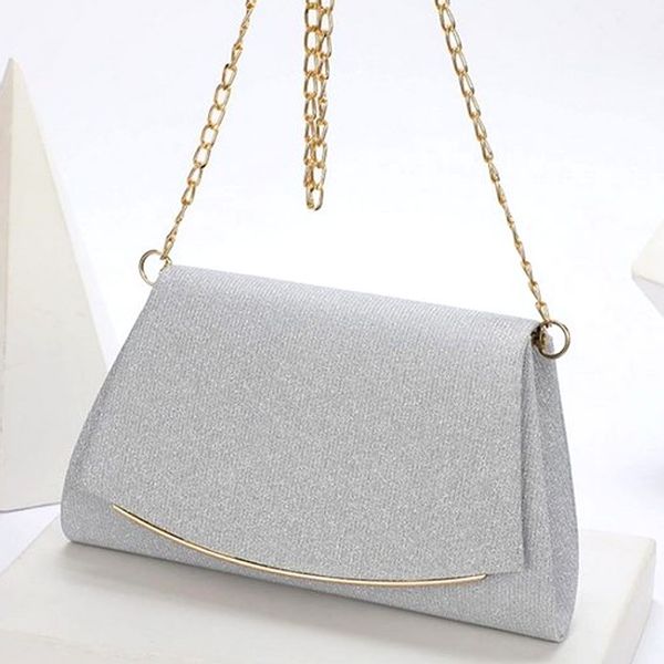 Srebrna Torebka Wieczorowa Kopertówka Wizytowa Łańcuszek Elegancka zdjęcie 9