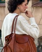 MARCO MAZZINI Torebka skórzana shopper bag ispirato dalla natura brąz