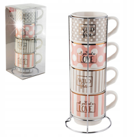 Kubki Florina Love and Wild 4 szt. 330 ml porcelana na stojaku metalowym