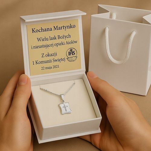 SREBRNY ŁAŃCUSZEK NA KOMUNIE Z MEDALIKIEM PR 925 GRAWER GRATIS KOMUNIJNY na Arena.pl