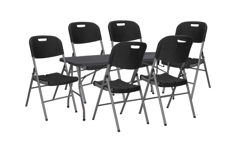 Zestaw składanych mebli Cateringowych ogrodowych czarny Stół + 6 krzeseł zdjęcie 1