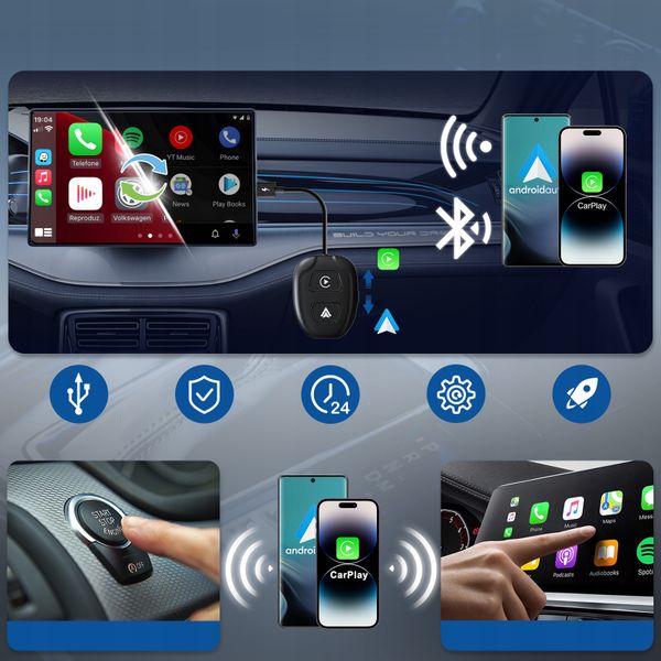 2 W 1 BEZPRZEWODOWY ANDROID AUTO i CARPLAY iPHONE ADAPTER WIFI BT zdjęcie 4