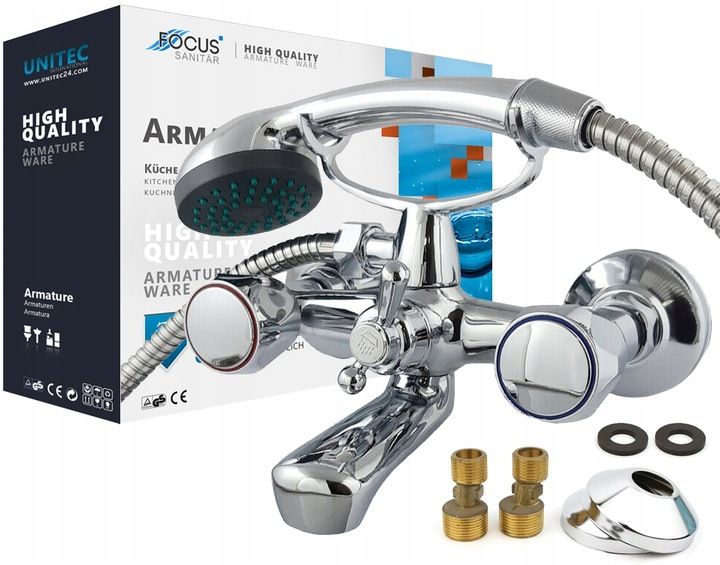 ZESTAW BATERIA WANNOWA NATRYSKOWA ŚCIENNA DO WANNY WĄŻ UCHWYT SŁUCHAWKA zdjęcie 1