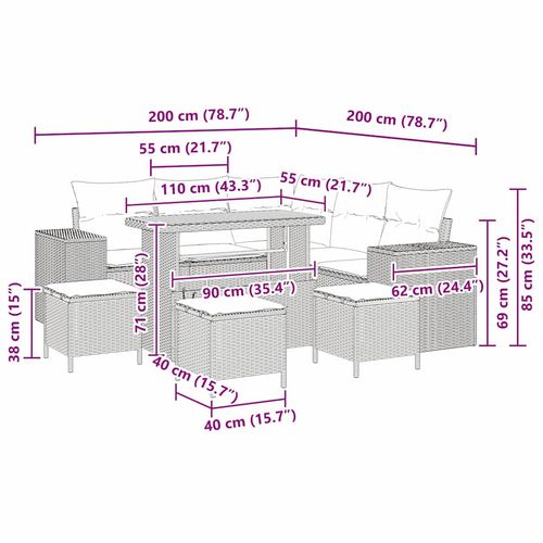 Zestaw Sof na Ogród 9 pcs Czarny polirattan na Arena.pl