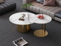 Zestaw złotych stolików kawowych Premium Florencis z kamiennym blatem