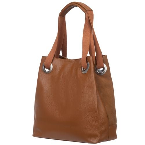 VERA PELLE torebka zamszowa shopper z parcianymi rączkami V707 c.brązowa na Arena.pl