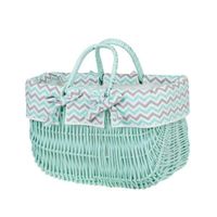 PASTELOWA MIĘTA MALOWANA WIKLINOWA TORBA NA ROWER KOSZ ROWEROWY Z OBSZYCIEM I SKÓRZANYMI PASKAMI 43X21 H27/35 CM