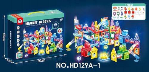 KLOCKI MAGNETYCZNE 178el TOR KULKOWY KULODROM ŚWIECĄCY 129A-1 + GRATIS na Arena.pl