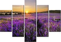 105CM 150CM ZEGAR 5 ELEM POLE LAWENDY DRUK OBRAZ