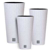 3 Donice Rattan Wysokie Okrągłe Białe 47 57 76cm