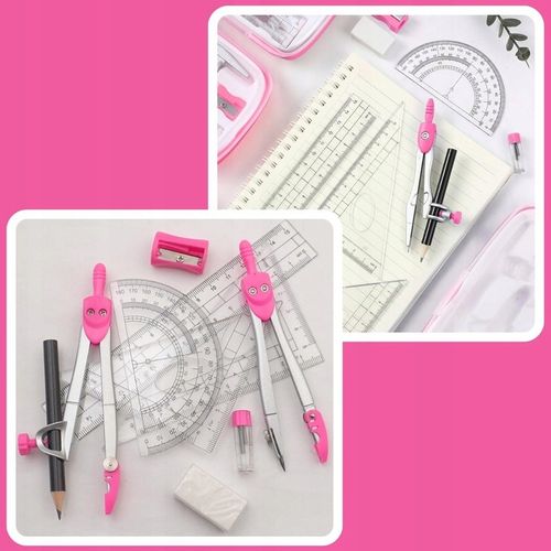 ZESTAW GEOMETRYCZNY 10 ELEMENTÓW CYRKIEL LINIJKI DO KREŚLENIA DO RYSOWANIA na Arena.pl