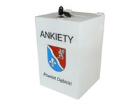 Urna skarbonka puszka z plexi mlecznej z nadrukiem UV 20x20x30cm