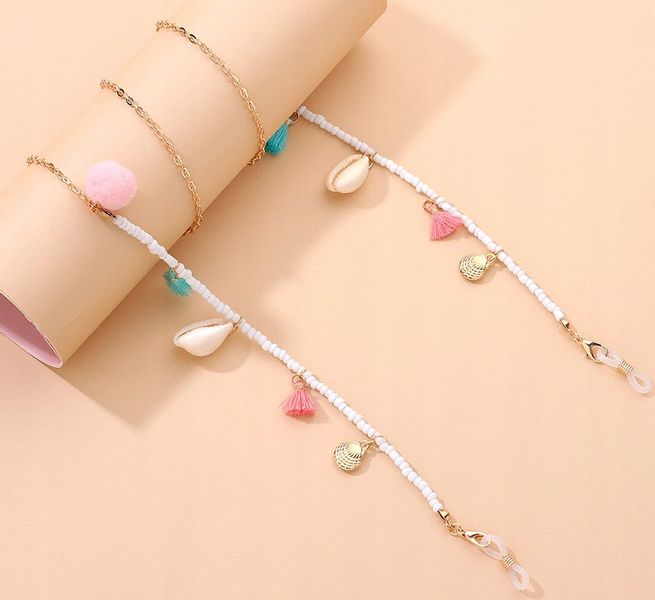 Elegancki Łańcuszek Do Okularów Muszla Pompon Boho zdjęcie 4