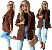 Czekoladowa elegancka MARYNARKA DAMSKA ŻAKIET drapowane rękawy 44 PLUS