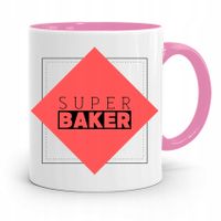 Kubek Różowy Dla Piekarza Super Baker Prezent Z Nadrukiem Ze Zdjęciem