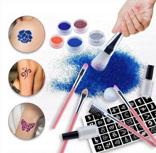 ZESTAW DO ROBIENIA TATUAŻY DUŻY SZABLONY TATUAŻE BROKATOWE ZMYWALNE BROKATY na Arena.pl