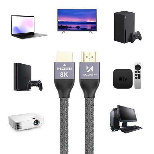 Kabel przewód HDMI 2.1 8K 60 Hz 48 Gbps 4K 120 Hz 2K 144 Hz 1 m srebrny na Arena.pl