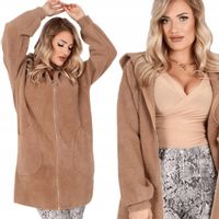 ALPAKA DAMSKA PŁASZCZ KURTKA SWETER CIEPŁA DŁUGA KAPTUR SUWAK WYGODNA 2181