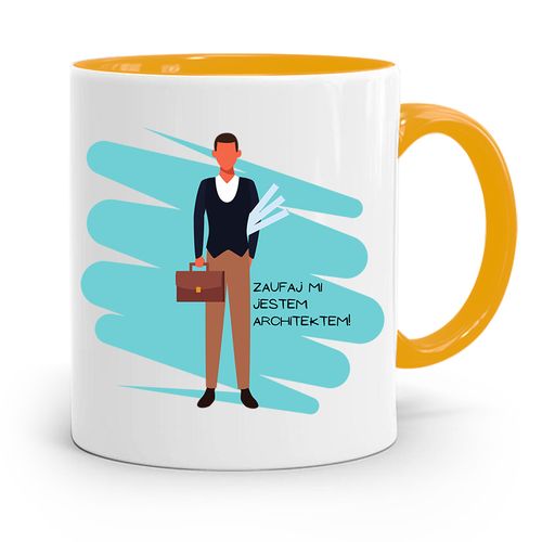 Kubek Żółty Architekta Zaufaj Mi Jestem Architekte Z Nadrukiem Ze Zdjęciem na Arena.pl
