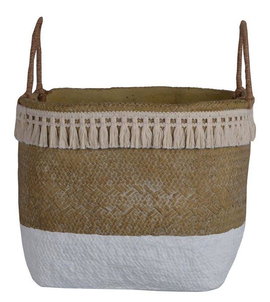 Doniczka ceramiczna boho beżowo-biała maxi zdjęcie 1