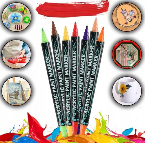 MARKERY AKRYLOWE PISAKI FLAMASTRY Z FARBĄ 36szt DWUSTRONNE WODOODPORNE na Arena.pl