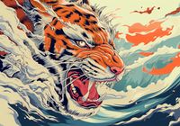 Plakat 100x70cm Tygrys Na Fali