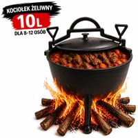 Kociołek żeliwny 10L KAWMET – duży do ogniska garnek myśliwski