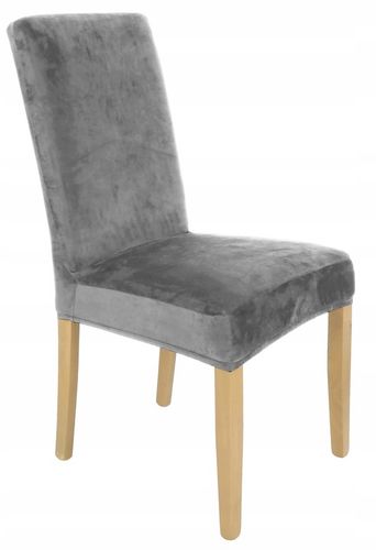 ZESTAW 4 SZT. POKROWIEC NA KRZESŁO SZARY WELUR ELASTYCZNY GRUBY POKROWCE na Arena.pl