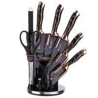 zestaw 9 elem. noży kuchennych w stojaku z ostrzałką i nożycami e-6270