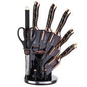 zestaw 9 elem. noży kuchennych w stojaku z ostrzałką i nożycami e-6270